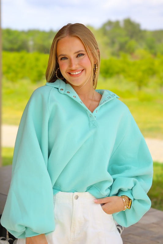 Seafoam Button Sweatshirt