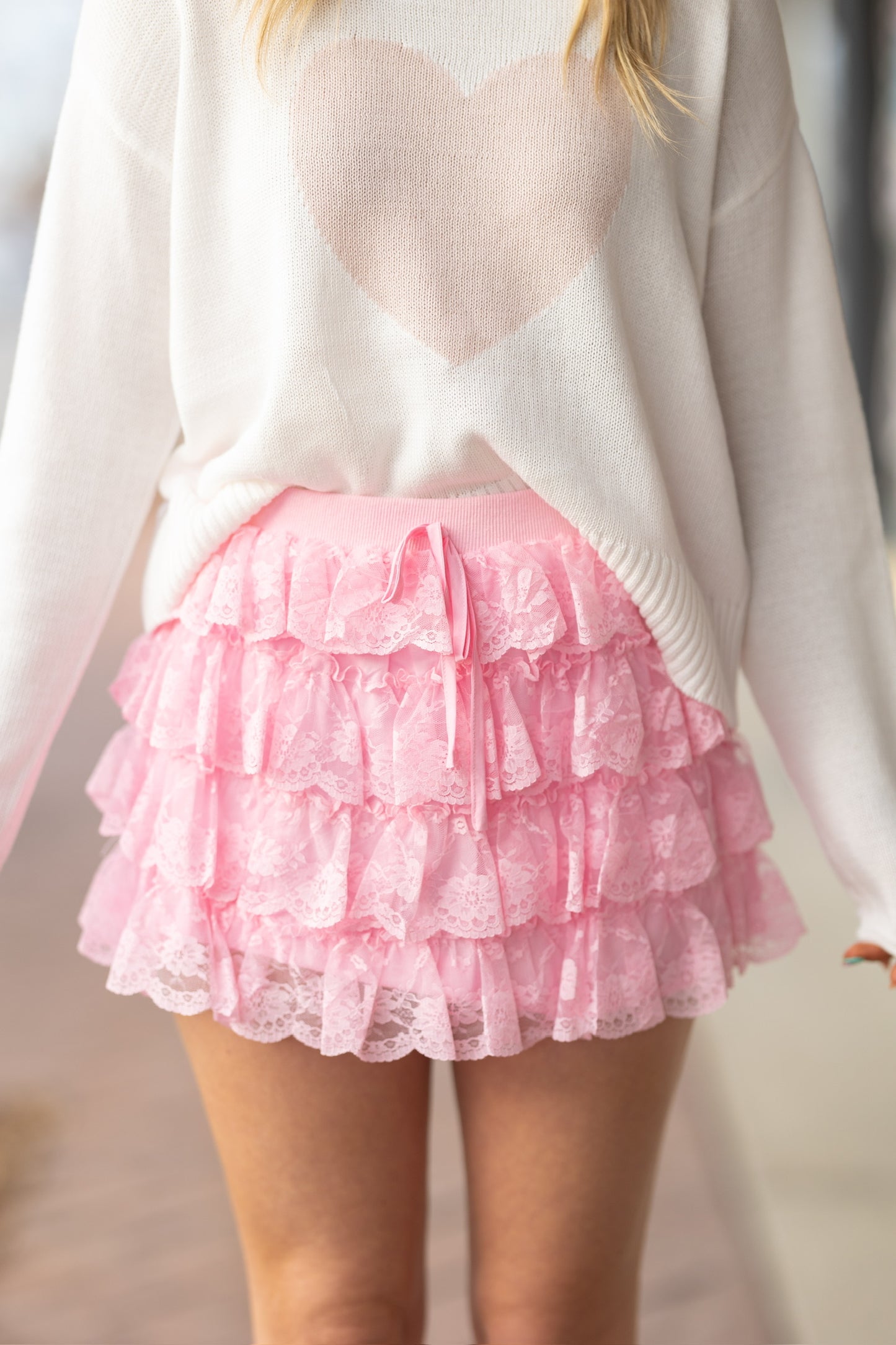 pink lace ruffle skort