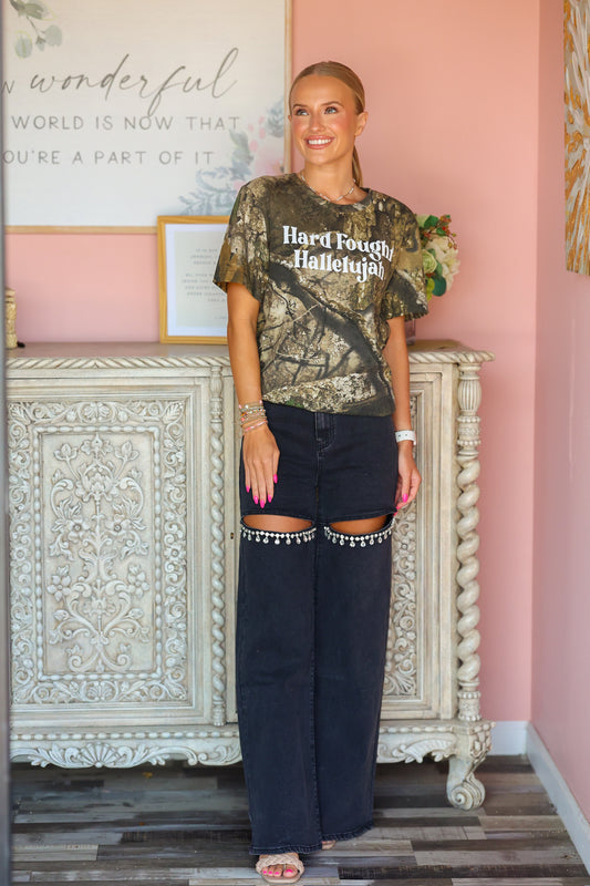 Black Crystal Slit Jeans