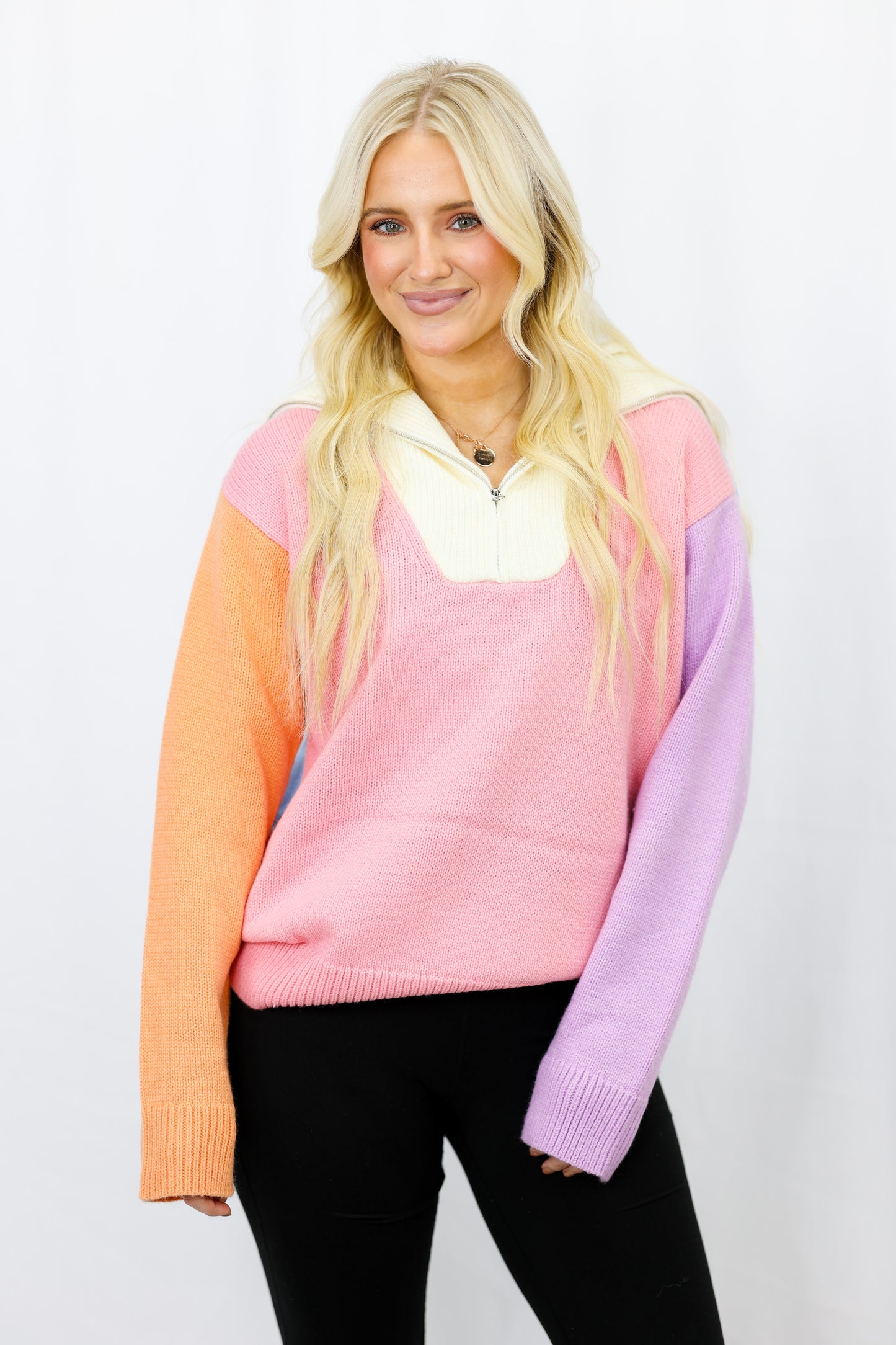 Colorblock zip pullover sweater