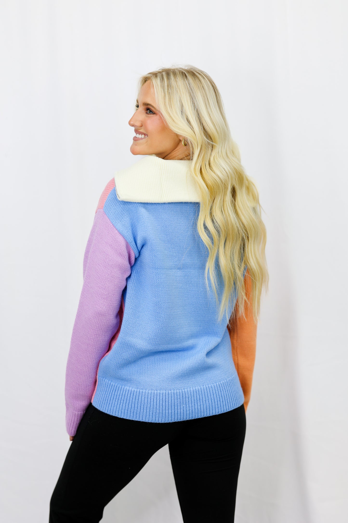 Colorblock zip pullover sweater
