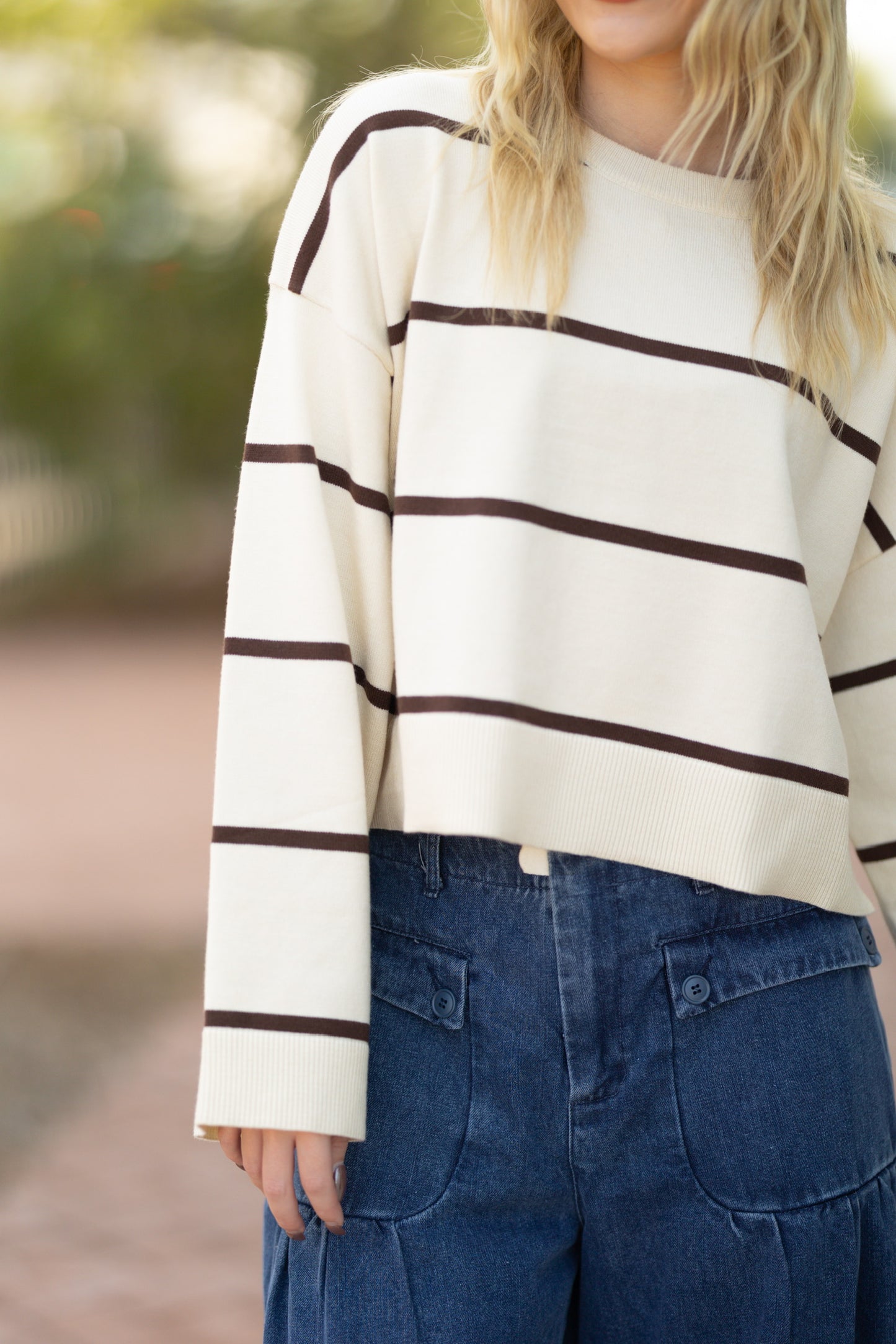 cream & brown stripe sweater