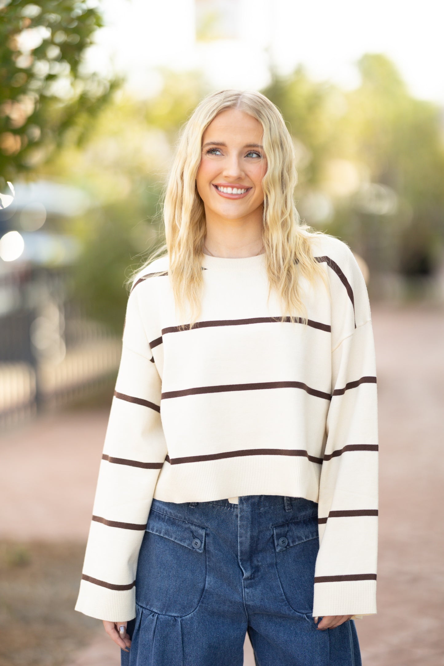 cream & brown stripe sweater