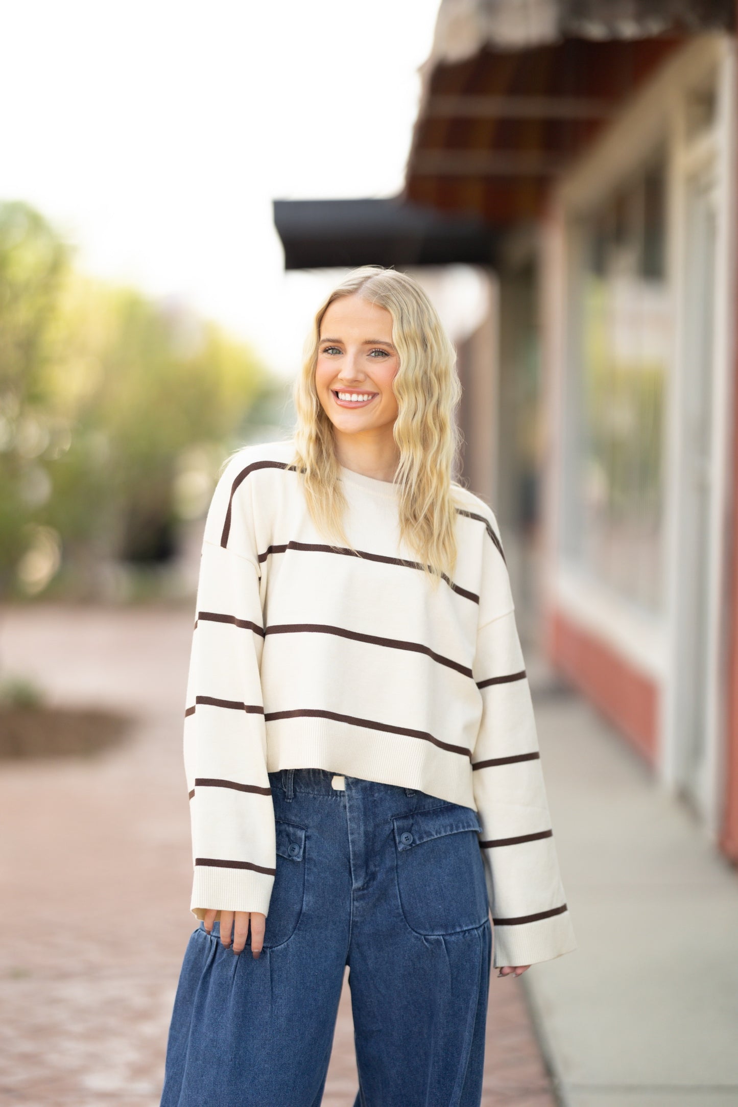 cream & brown stripe sweater