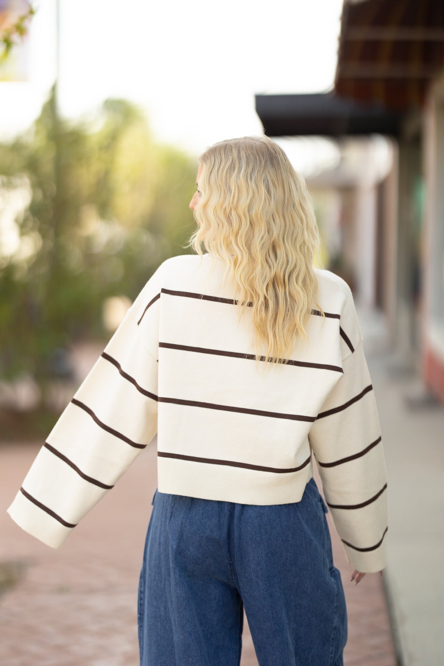 cream & brown stripe sweater