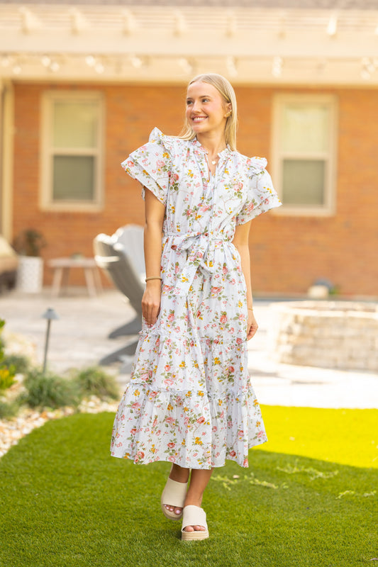 Blue floral midi dress