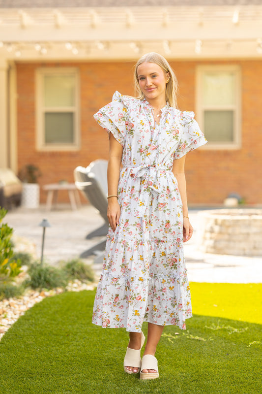 Blue floral midi dress