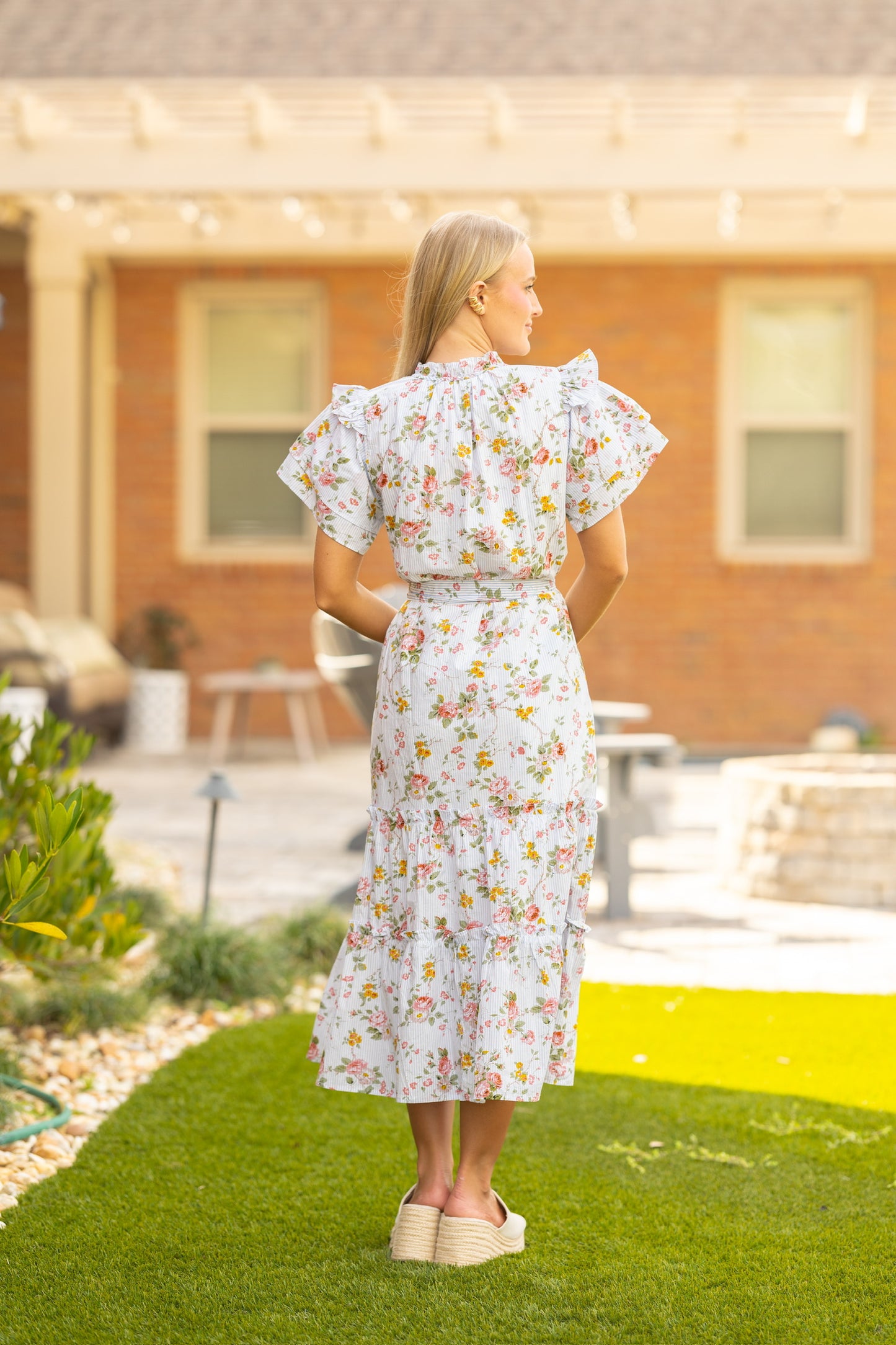 Blue floral midi dress