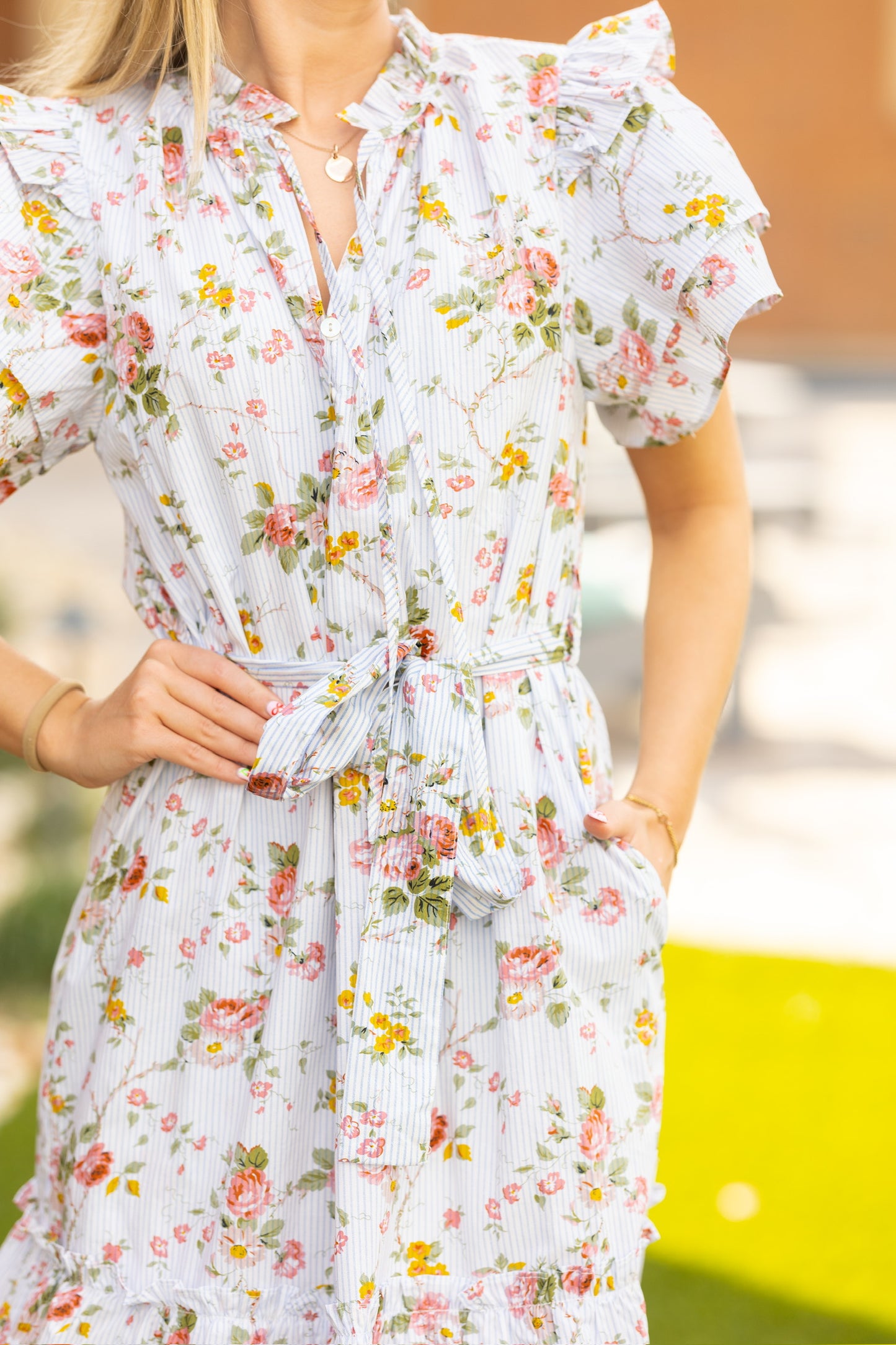 Blue floral midi dress