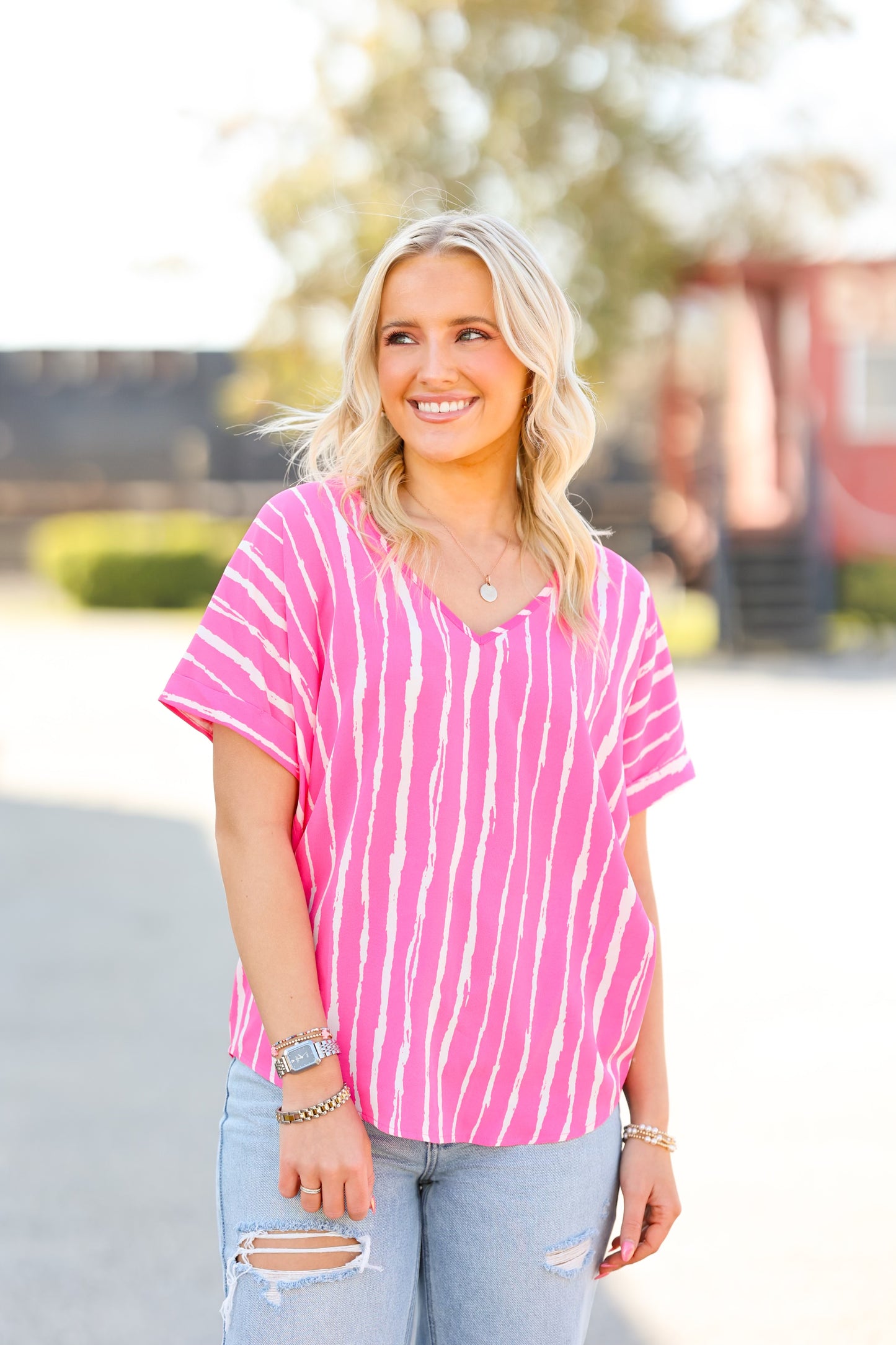 Pink & White Mom Top