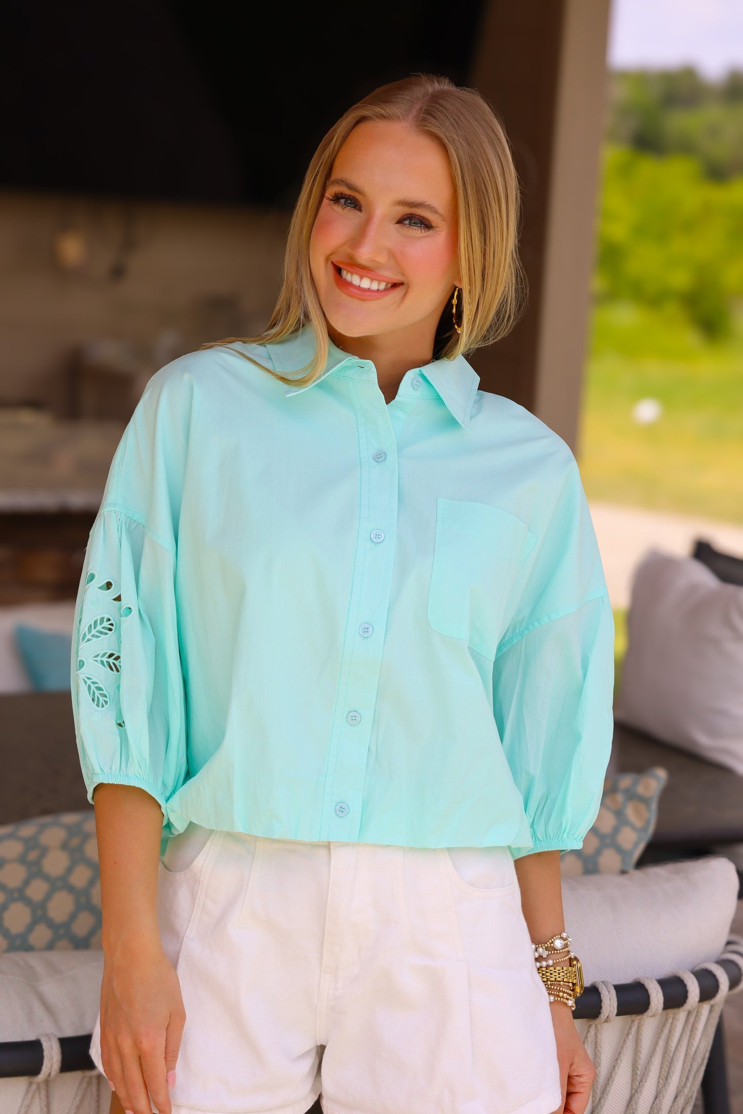 Mint Collared Button Up