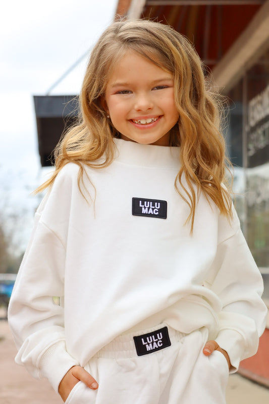 Lulu Mac- Kids Terry Cloth White Sweatshirt