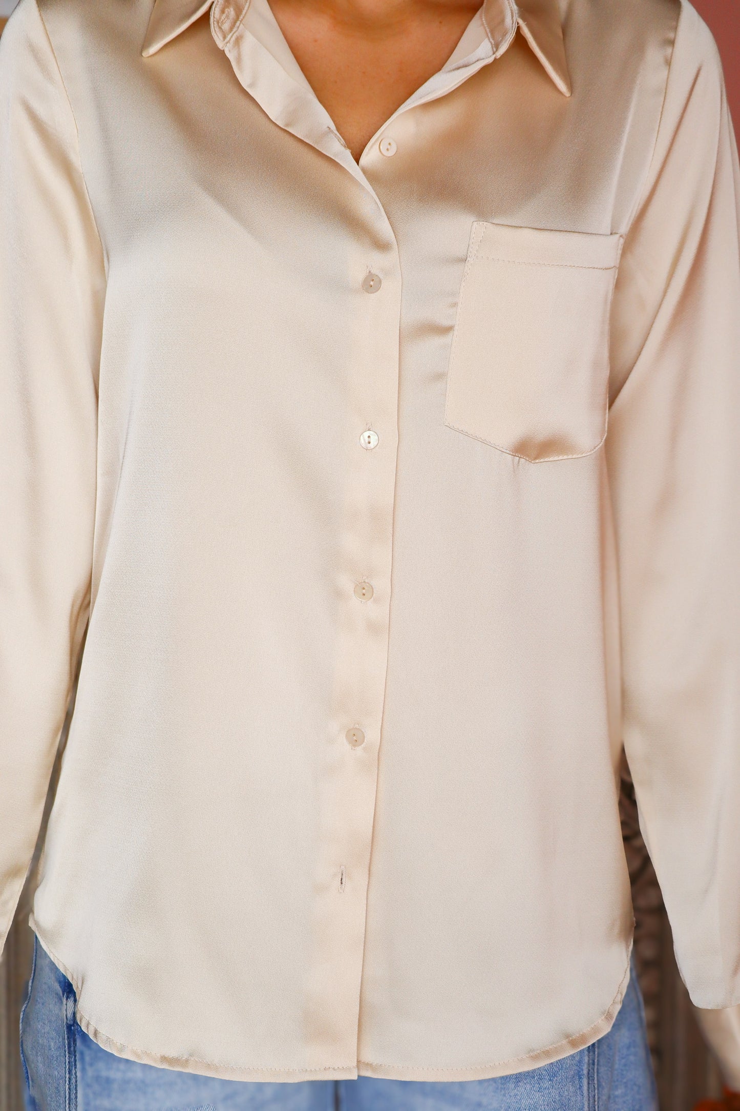 Oatmilk Satin Button Down