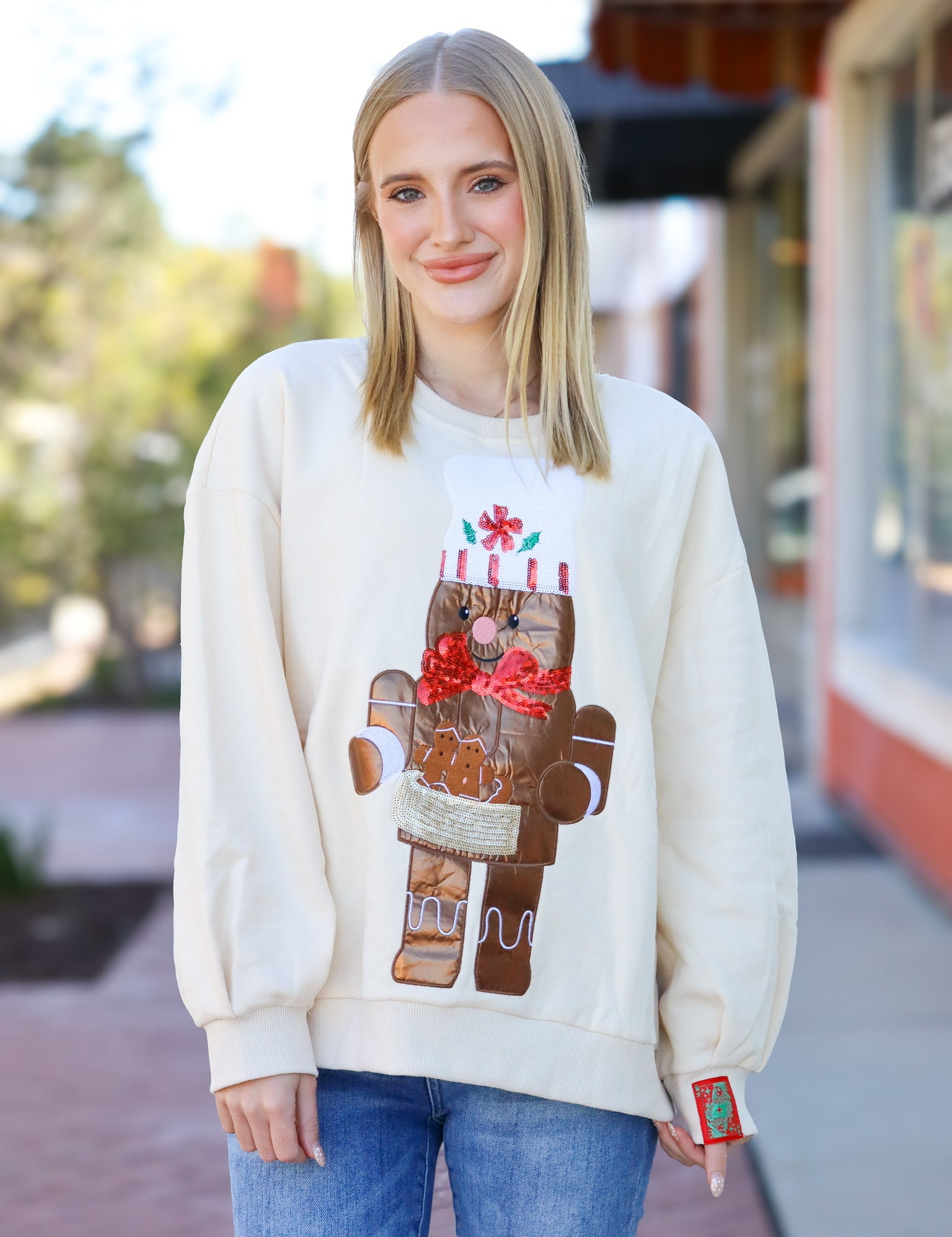 QOS Beige Gingerbread Man Sweatshirt
