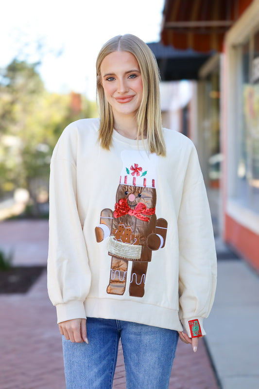 QOS Beige Gingerbread Man Sweatshirt