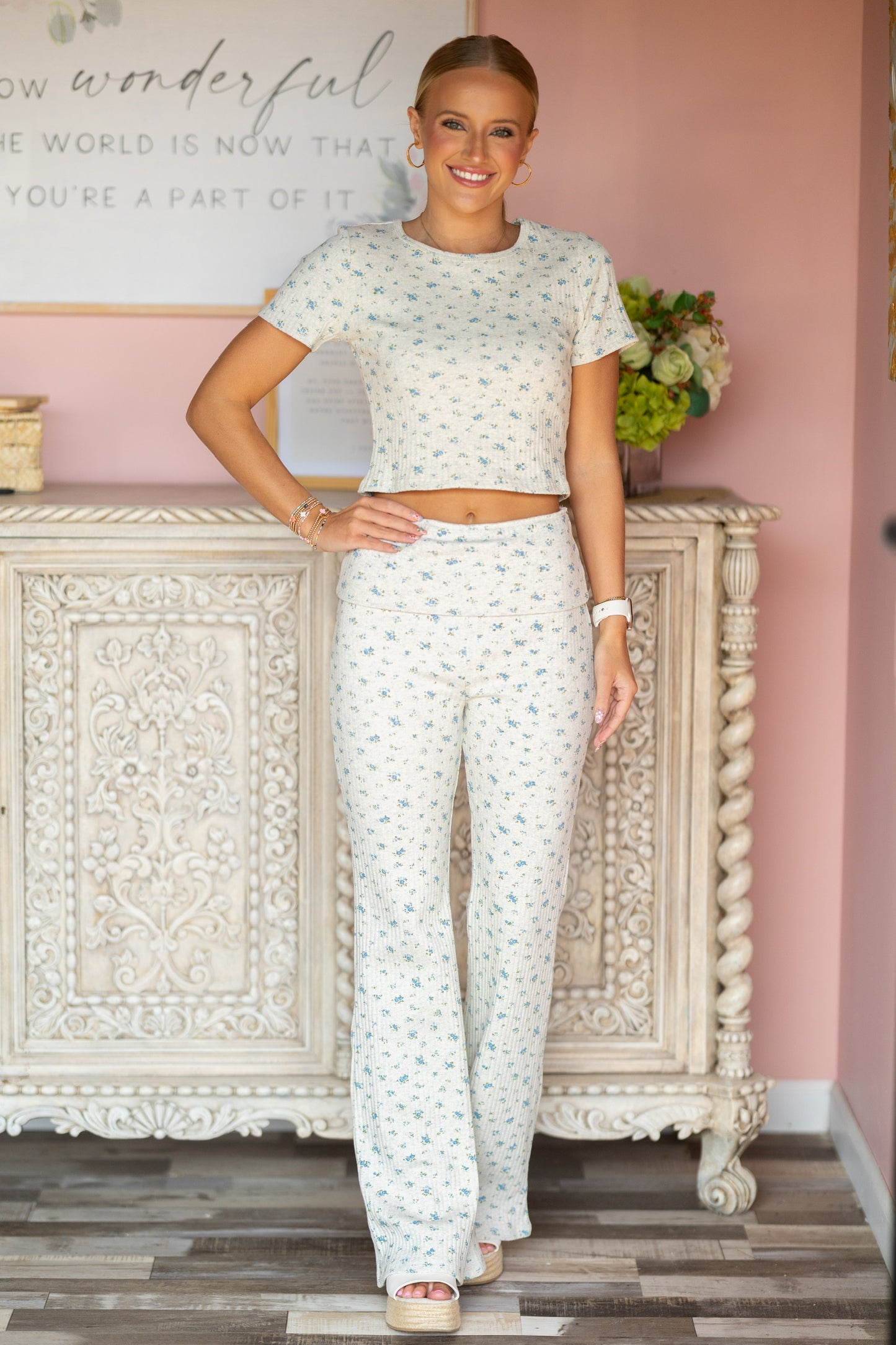 Grey Cropped Tee & Flared Comfy Set