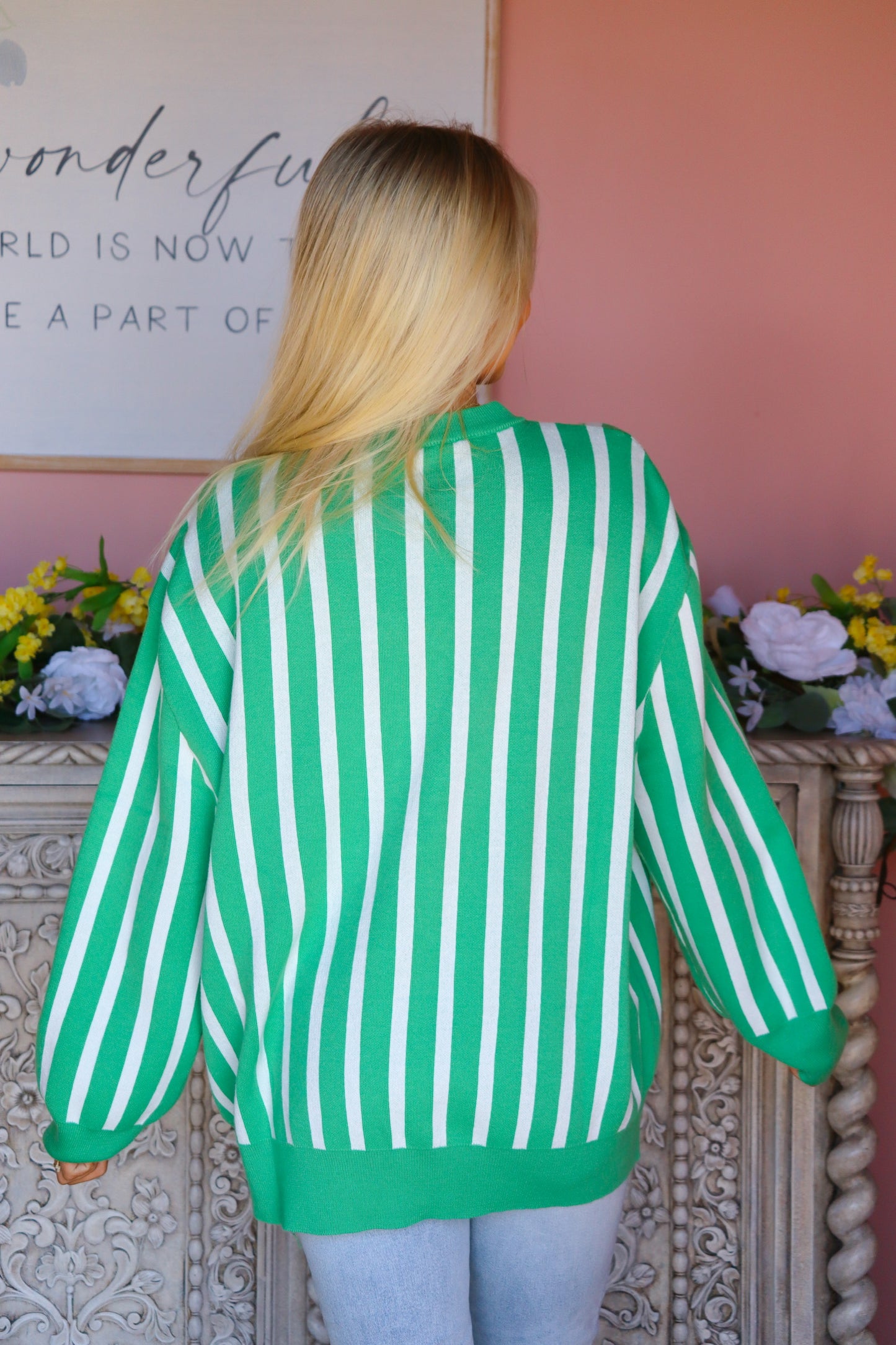 QOS Green & White Shamrock Sweater