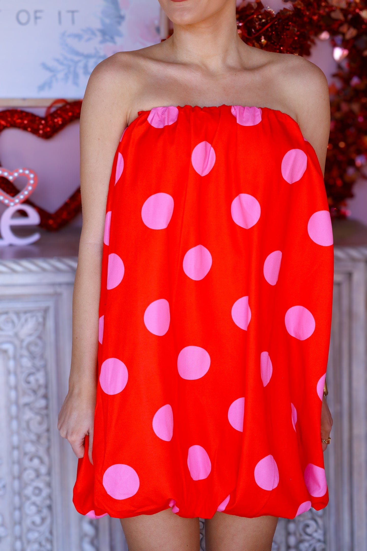 Polka Dot Strapless Balloon Dress