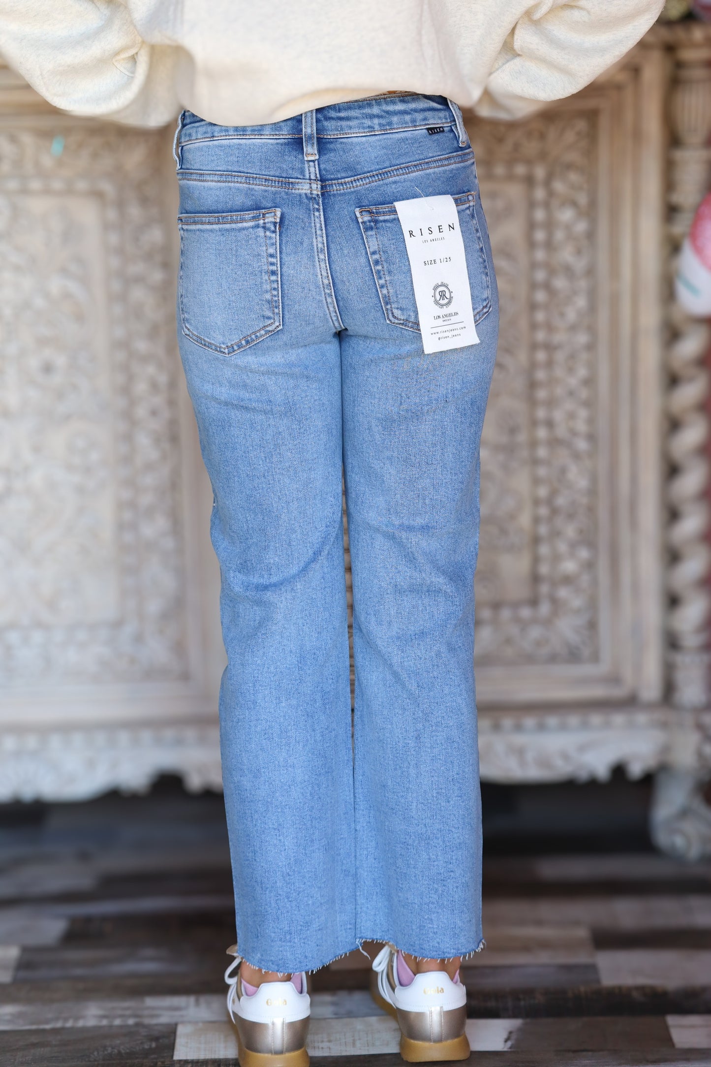 High rise crop rhinestone jeans