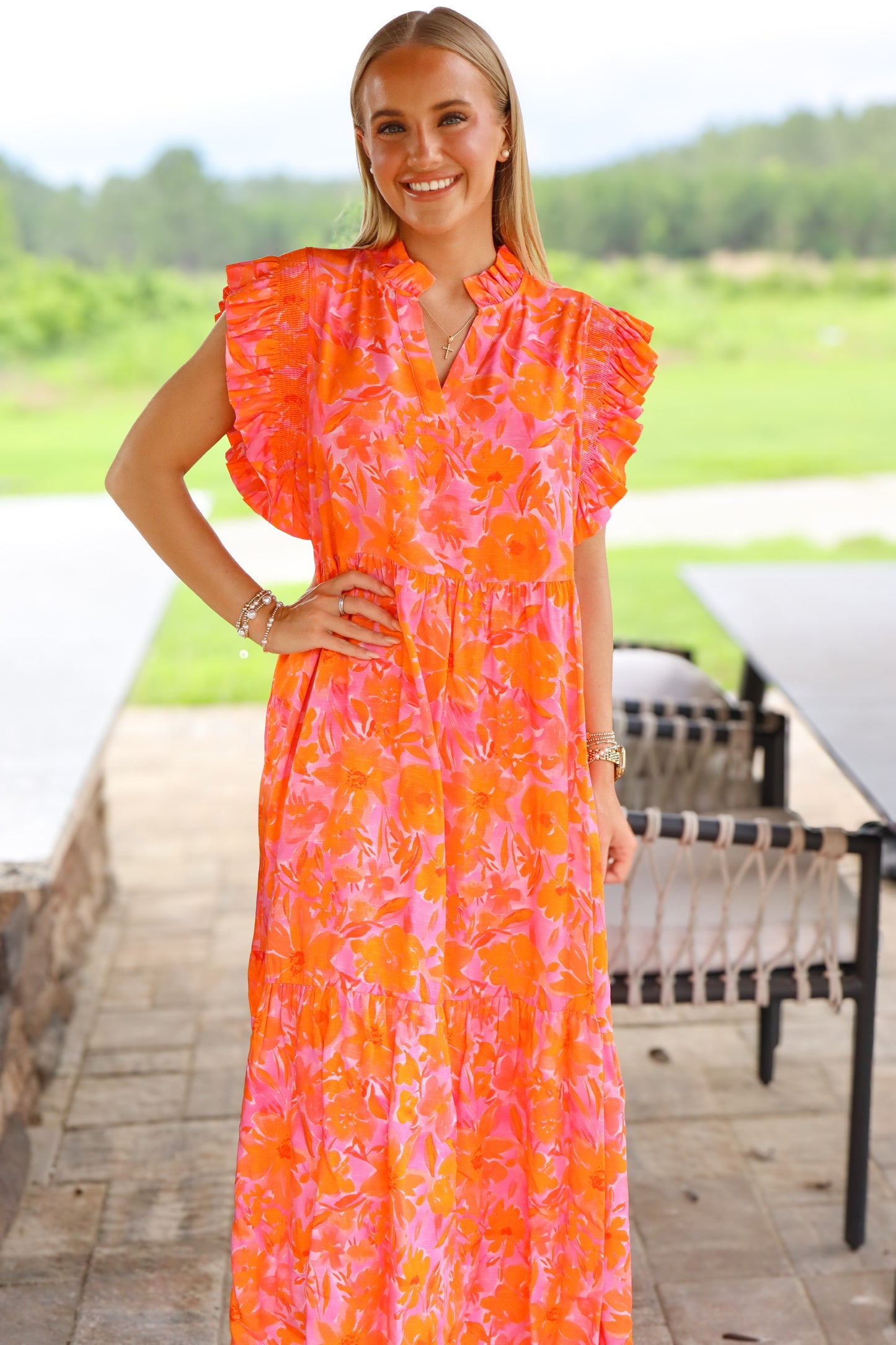 Orange & Pink Midi Dress