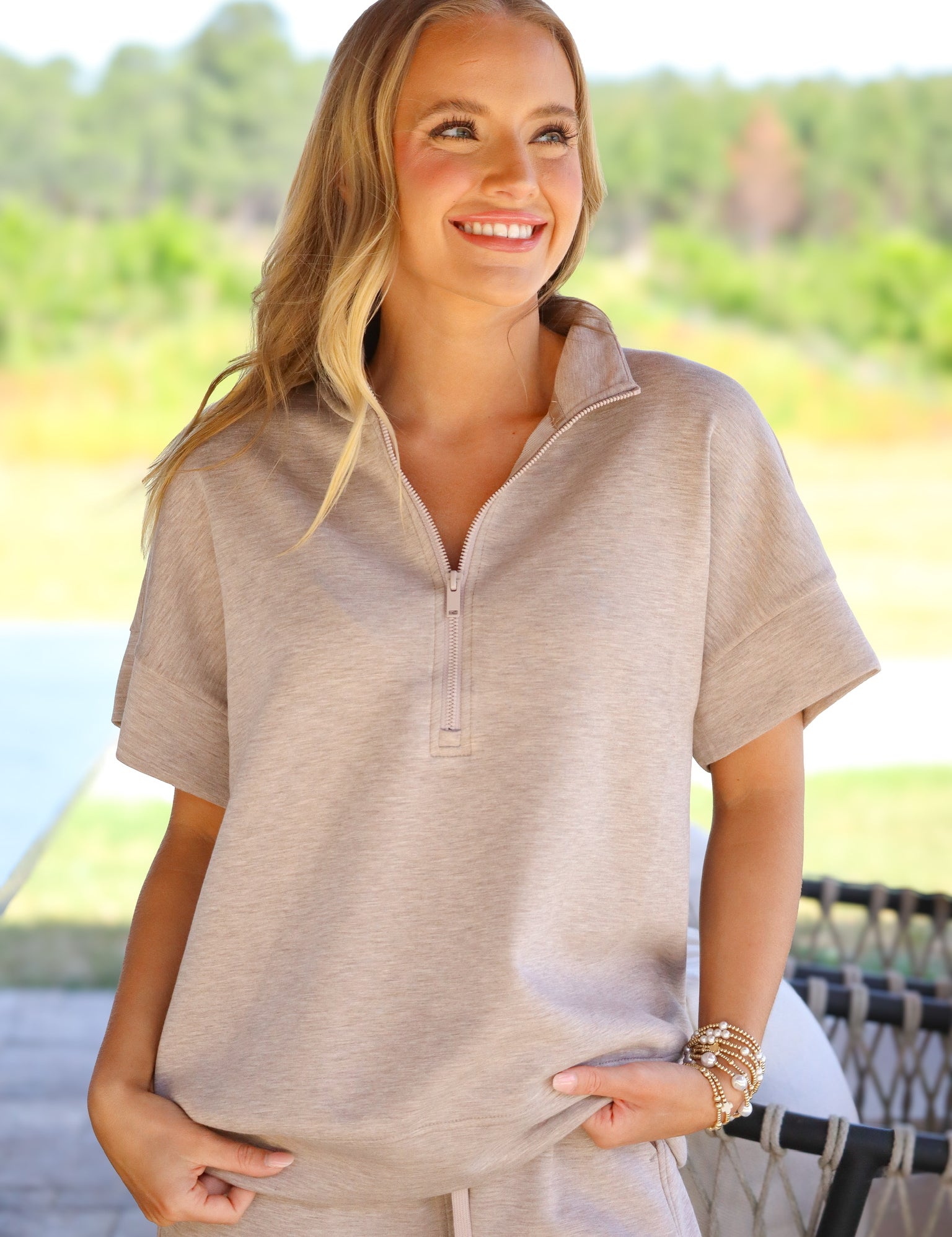 Taupe Short Sleeve Quarter Zip