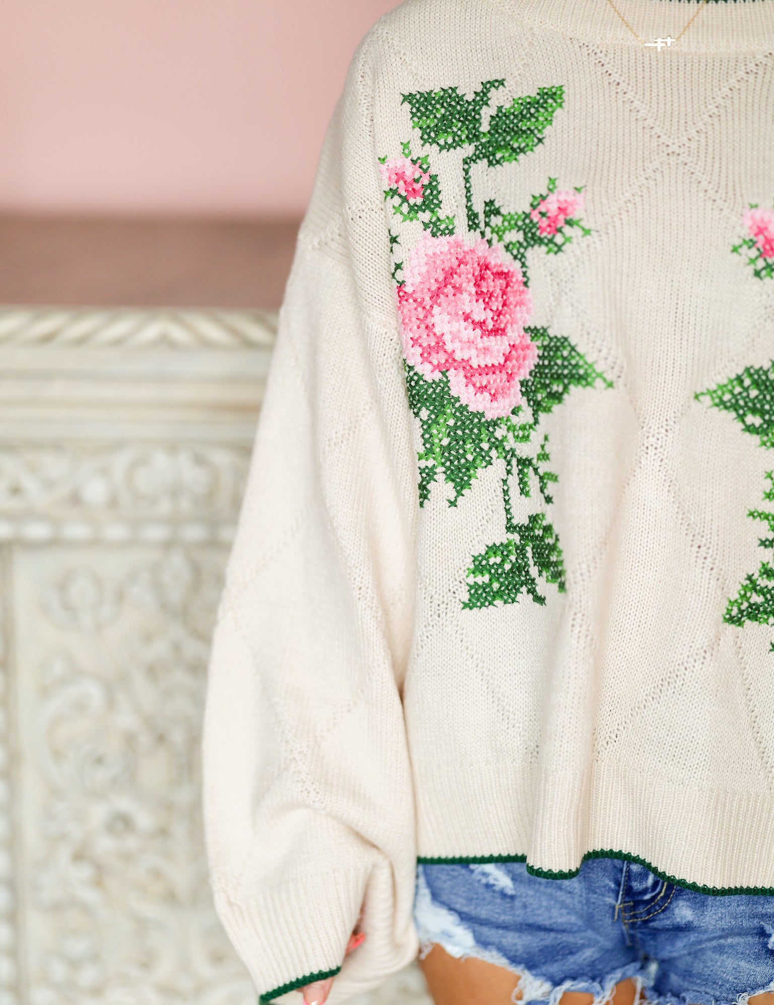 Ivory Floral Sweater