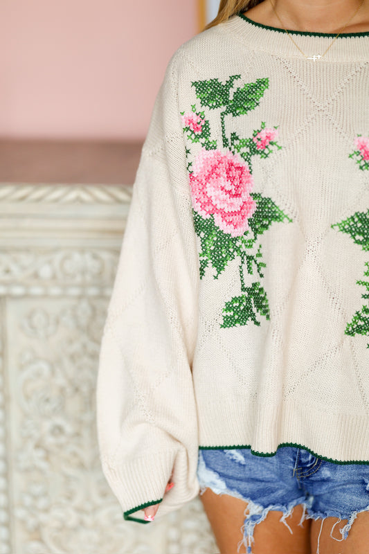 Ivory Floral Sweater