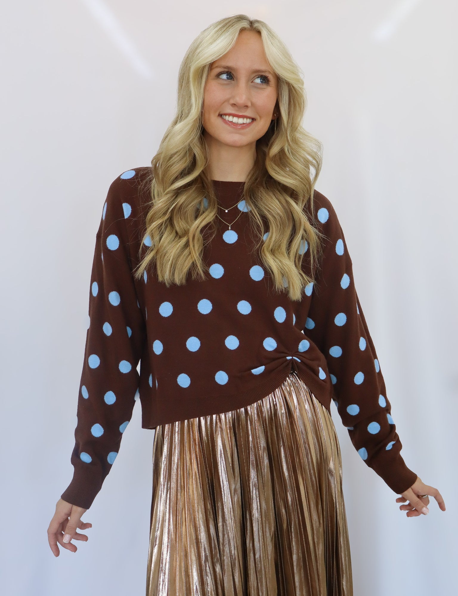 Brown & Blue Polka Dot Sweater