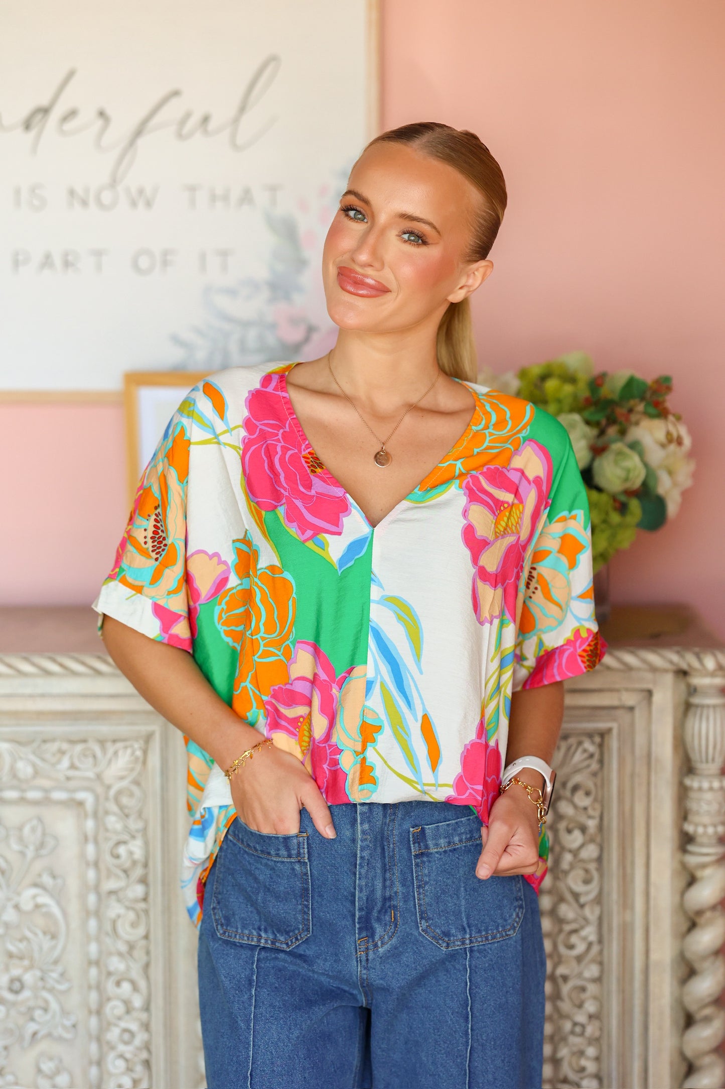 Cream Floral Top
