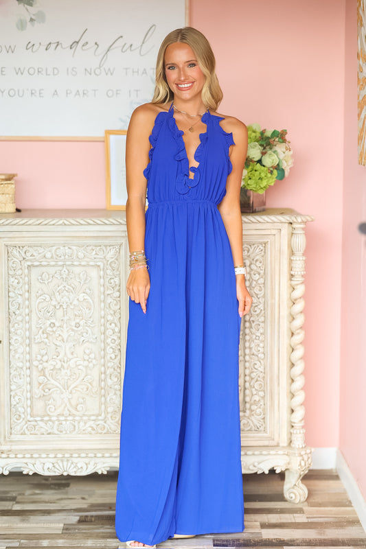 Royal Blue Halter Jumpsuit