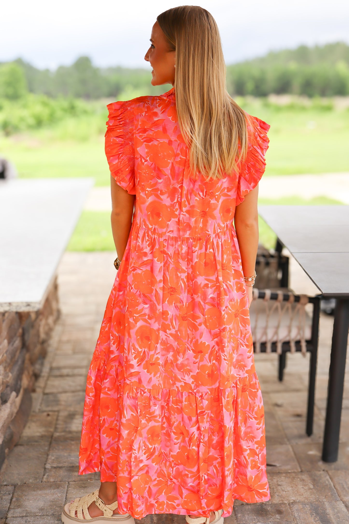 Orange & Pink Midi Dress