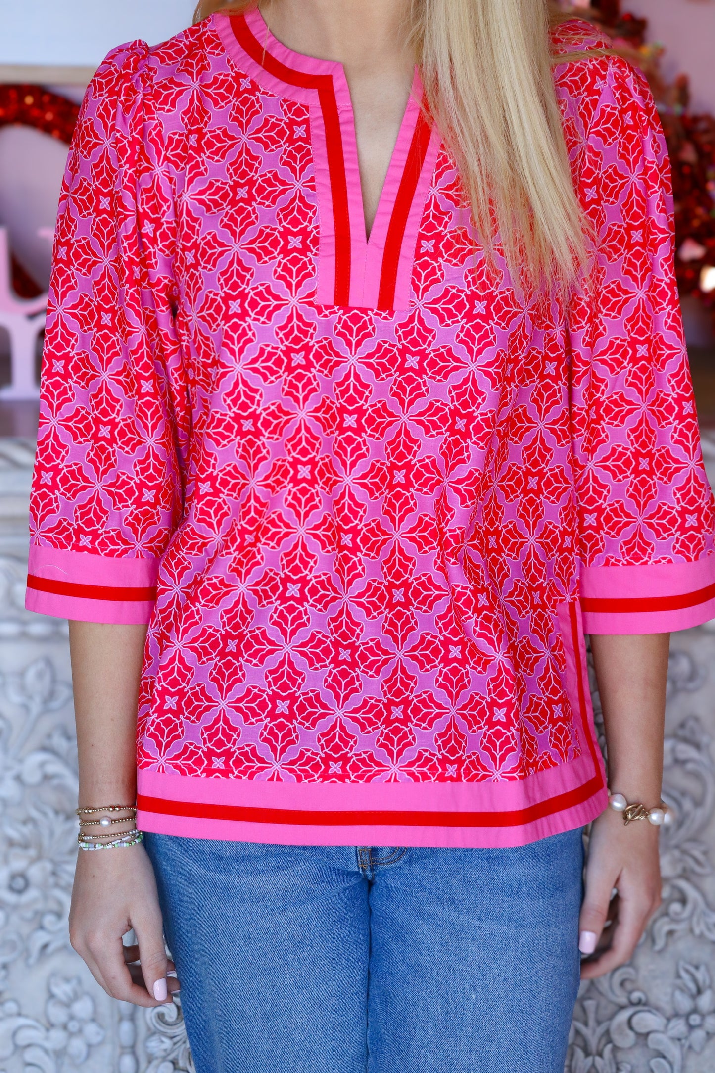 Pink & Red Mix Long Sleeve Top