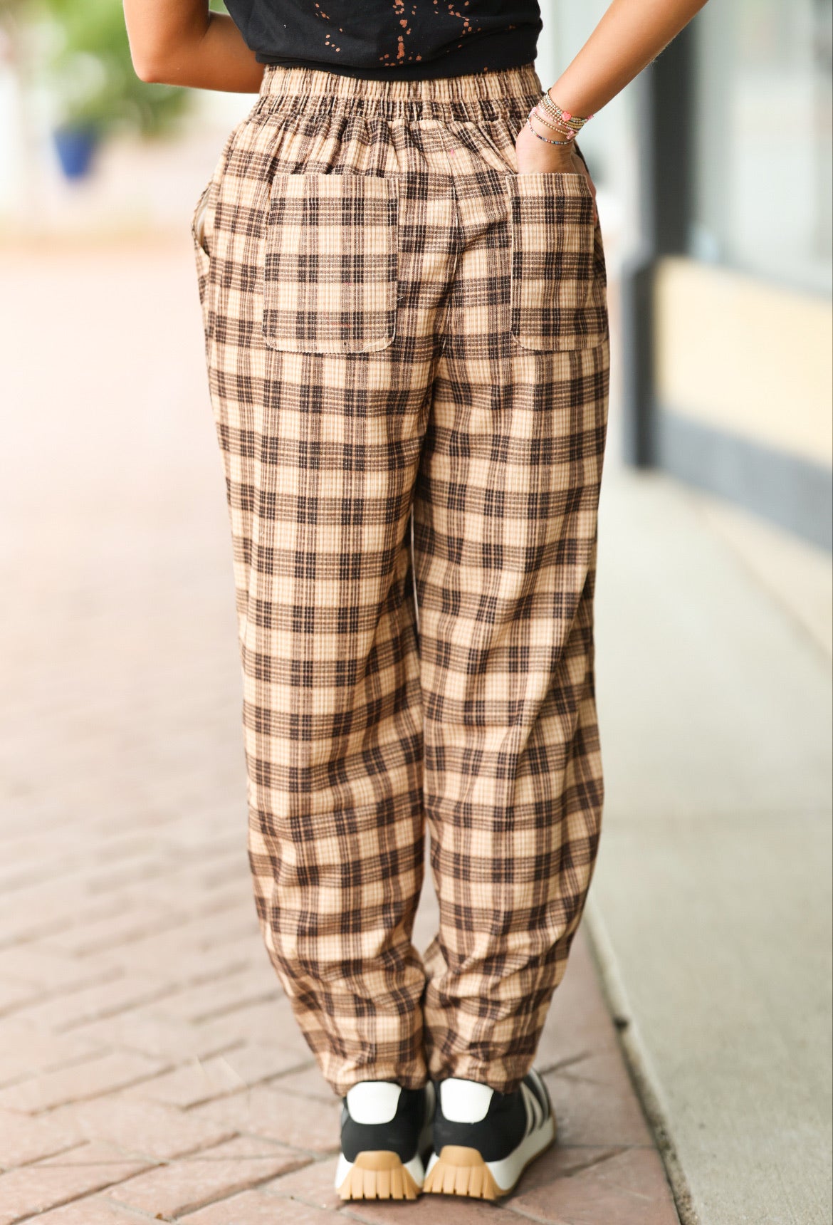 brown plaid pants