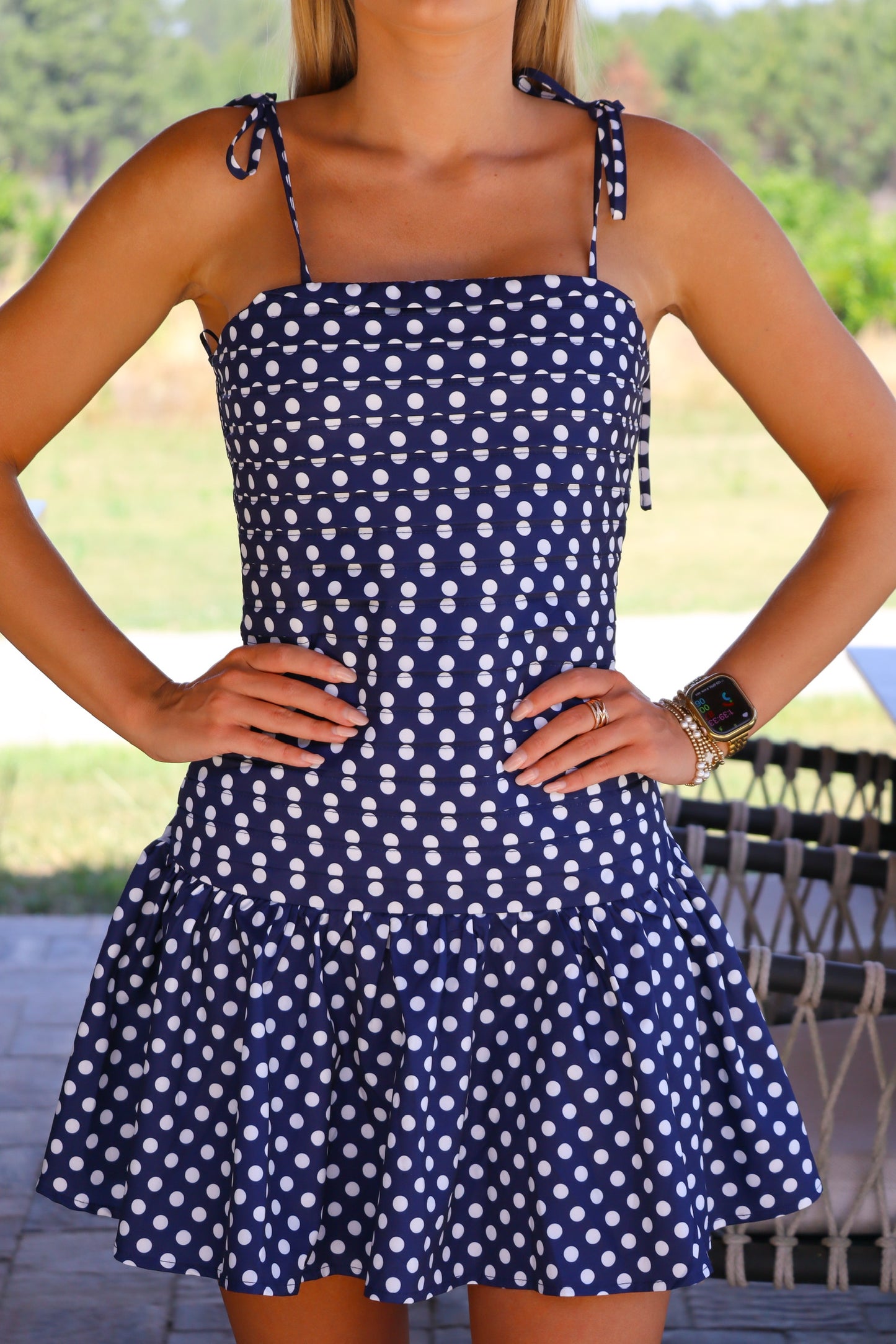 Navy and White Polka Dot Mini Dress