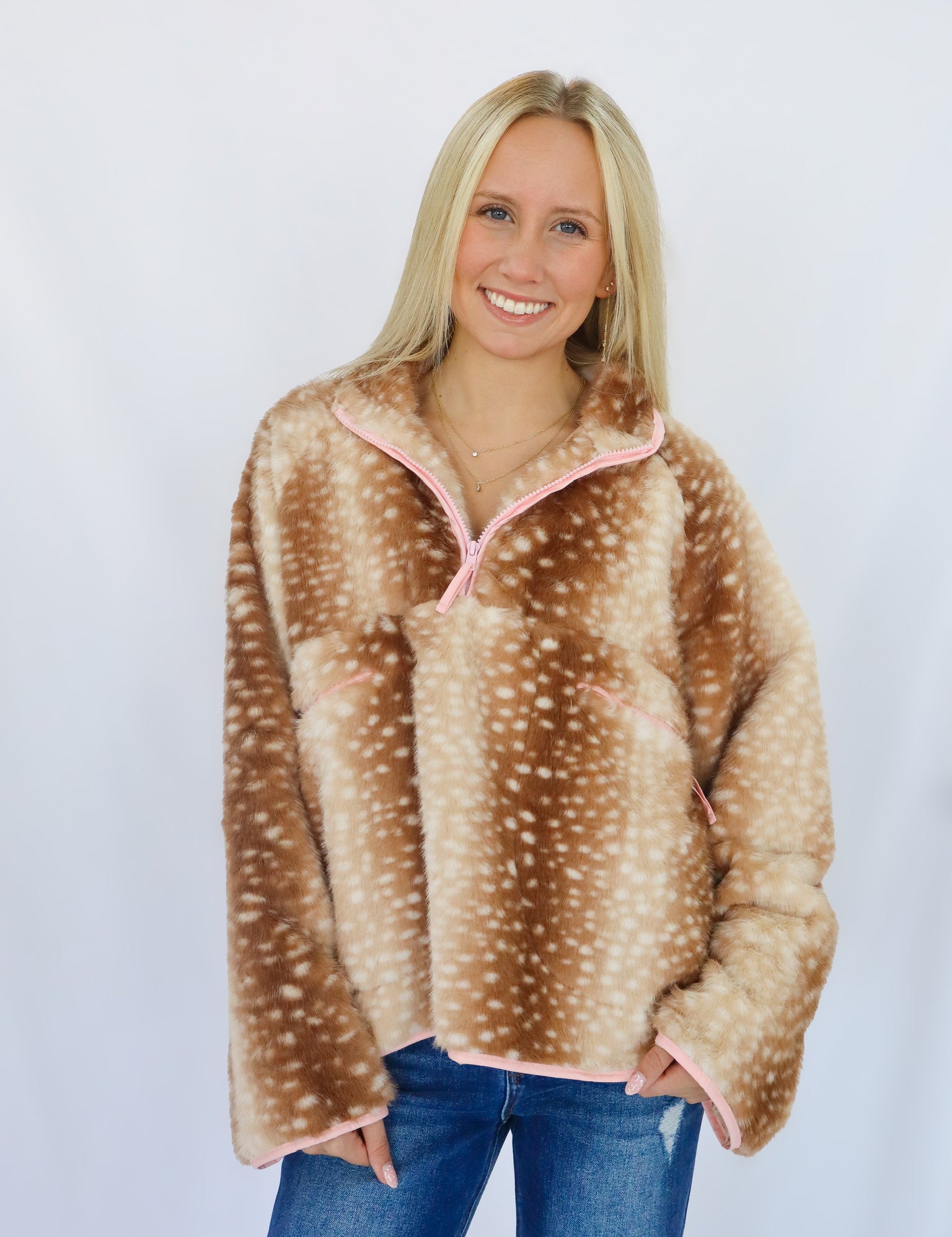 Deer Print Zip-Up Jacket