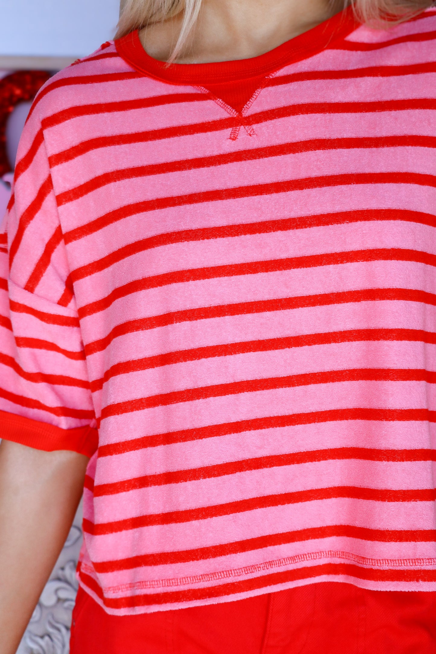 Pink/Red Striped Detail Top