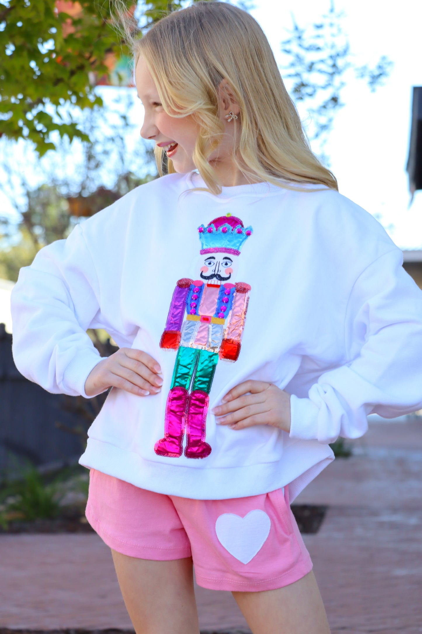 QOS Kids White Nutcracker Sweatshirt