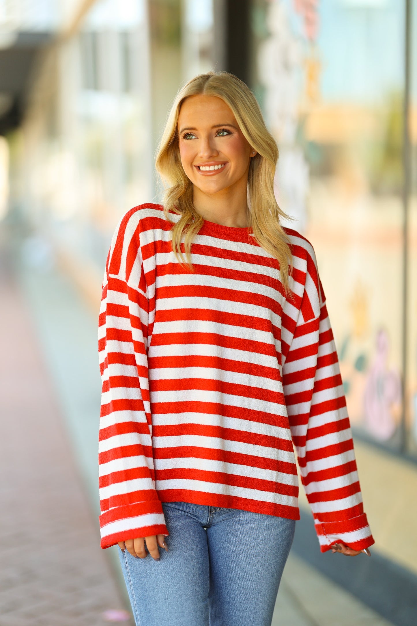 red & white sweater