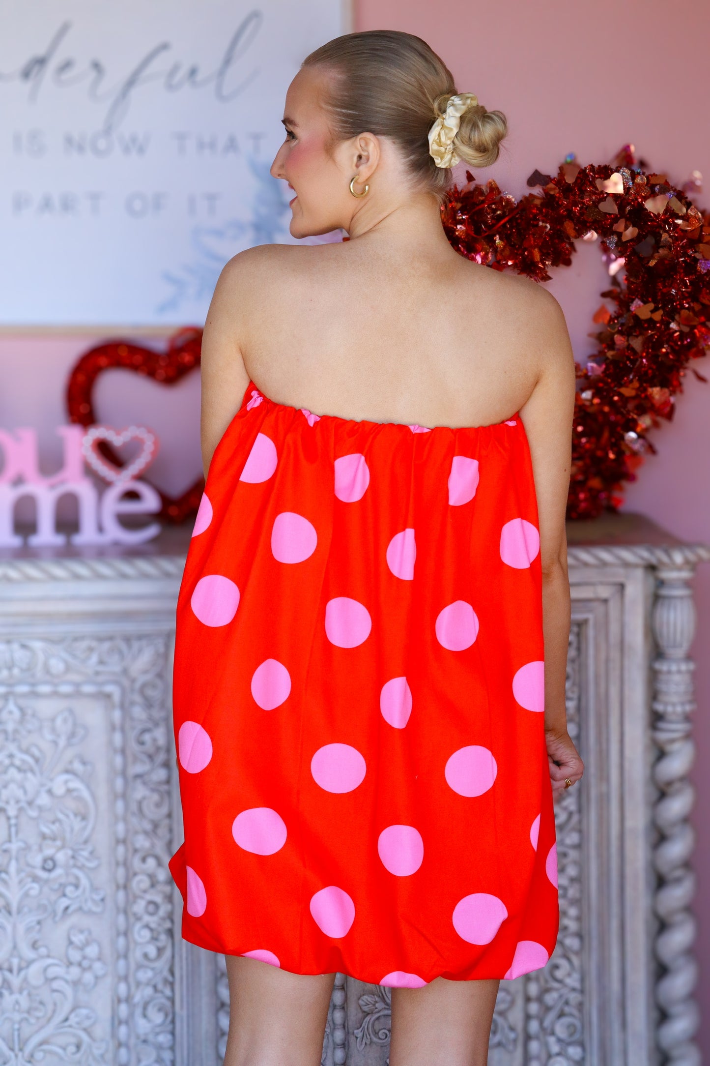 Polka Dot Strapless Balloon Dress