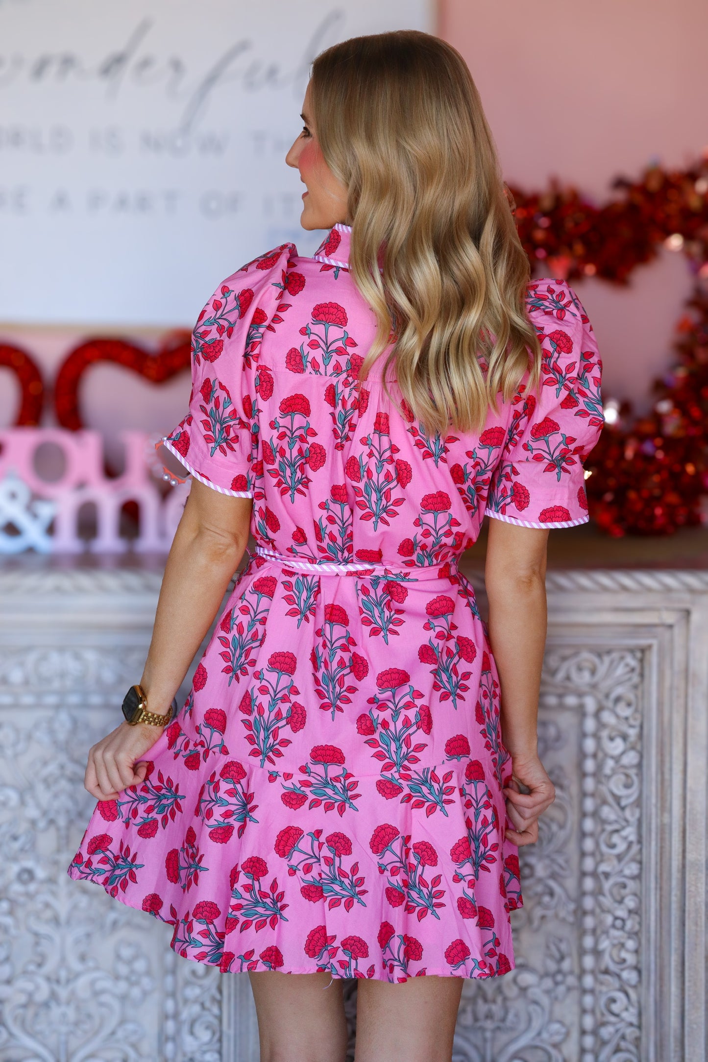 Pink & Red Printed Dress