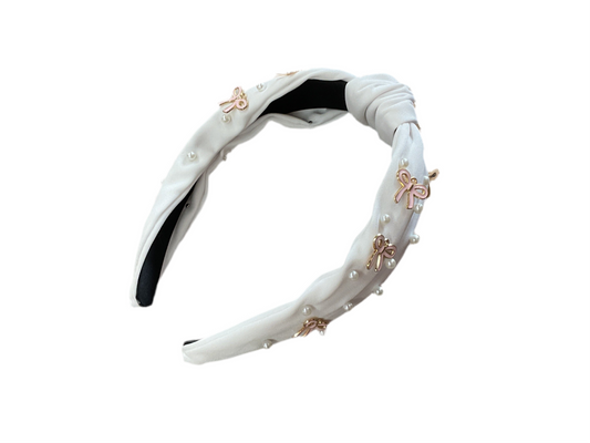 White Bow & Pearl Headband