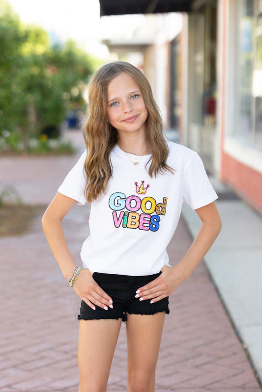 kids neon good vibes tee