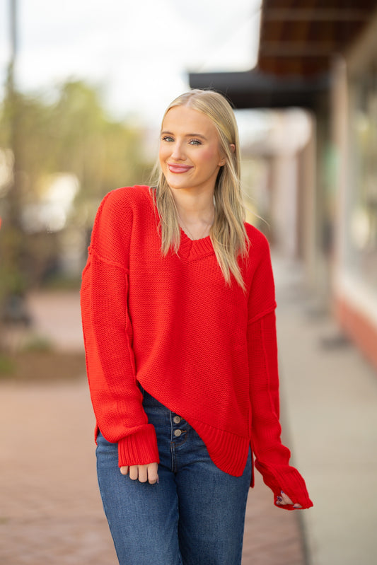 Red V-Neck Sweater