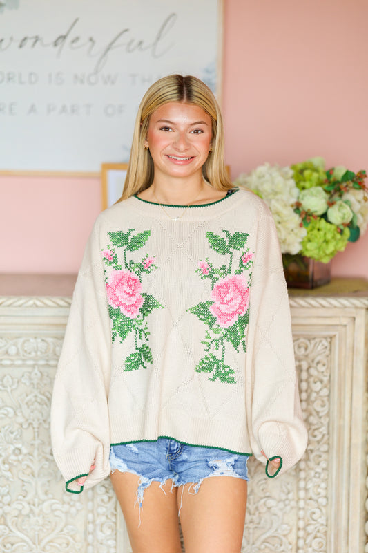 Ivory Floral Sweater