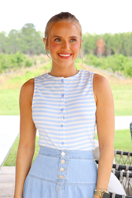 Blue & White Button Up Tank