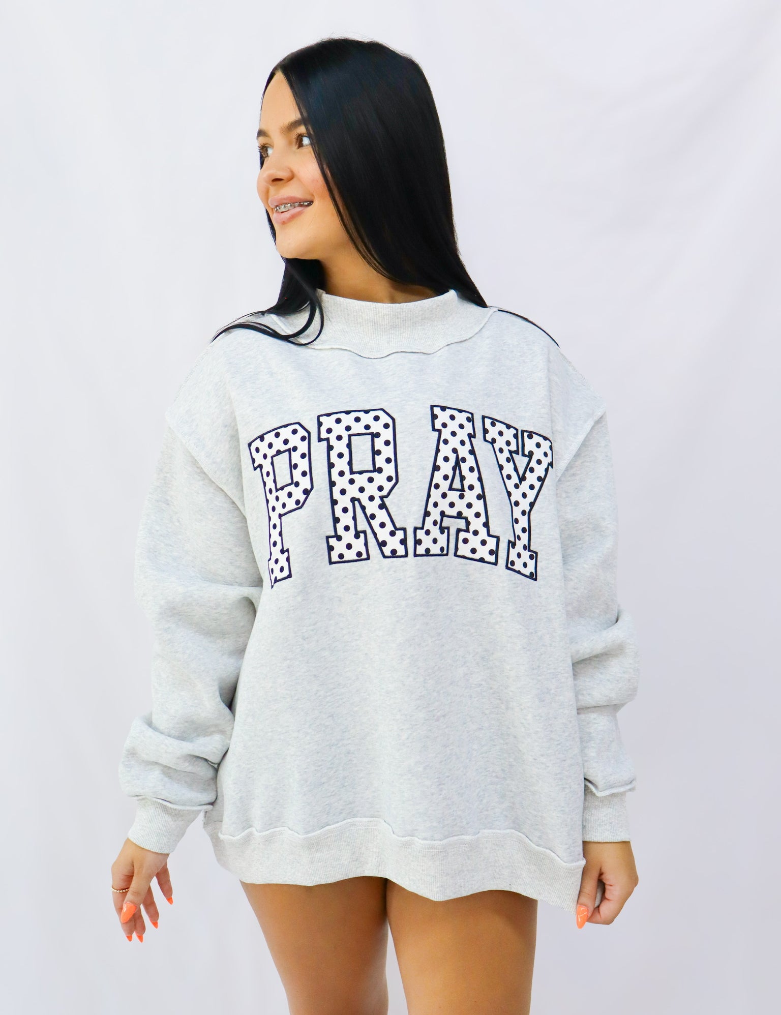 "PRAY" Polkadot Mock Neck