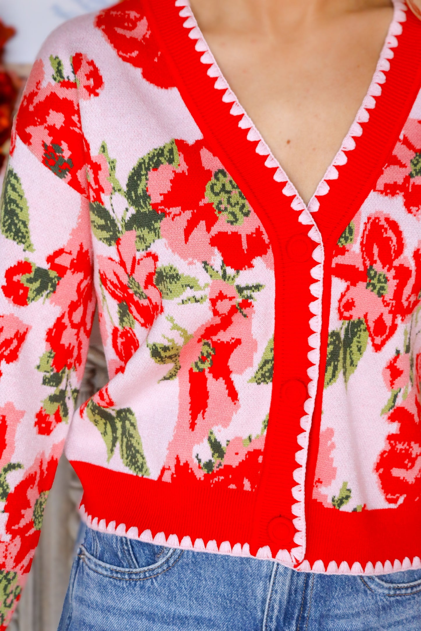 Pink & Red Floral Cardigan