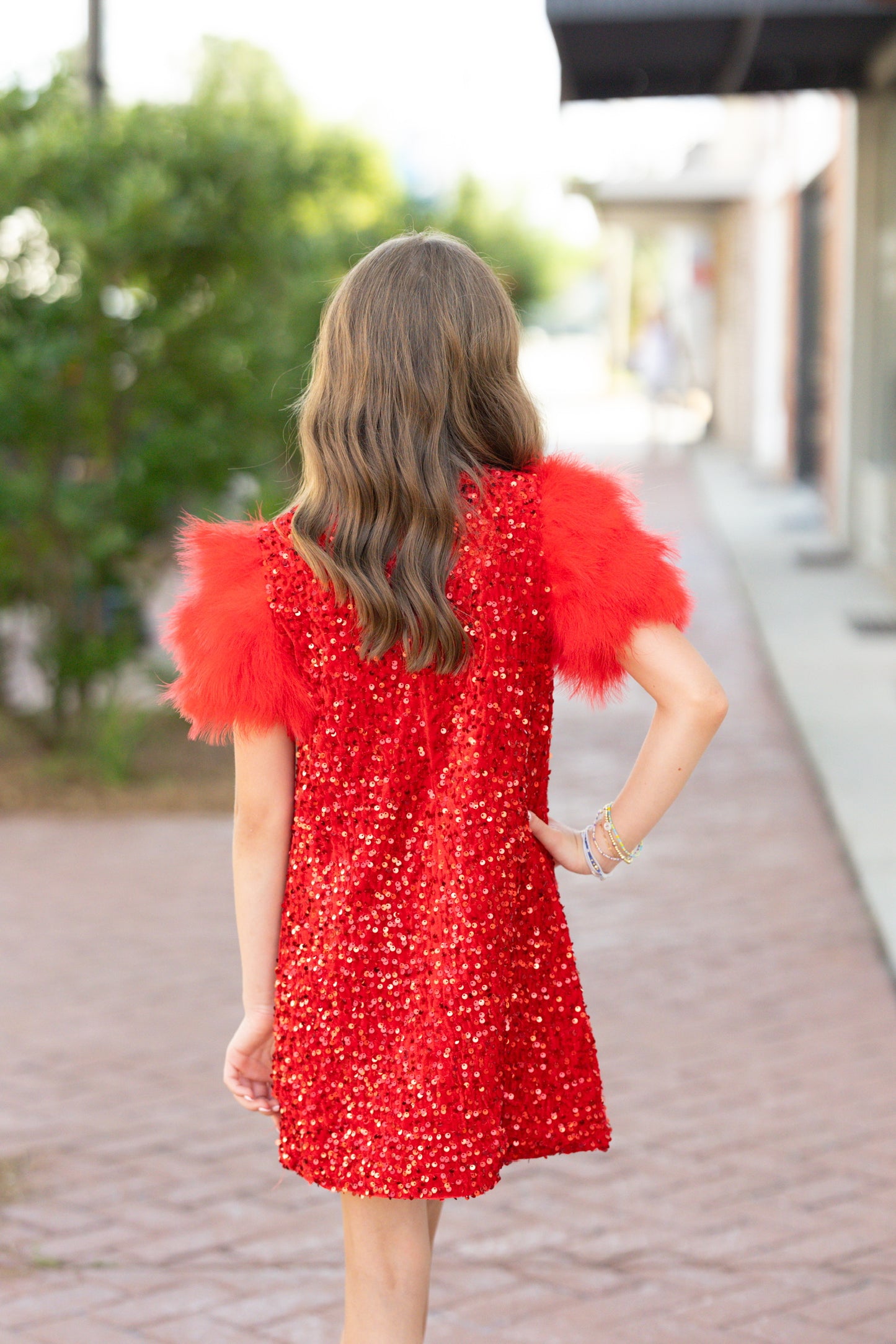 kids red feather dress