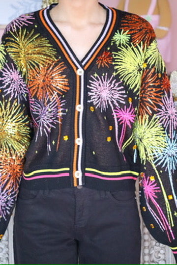 QOS Multi Black Firework Cardigan