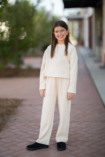 Kids Cream Wide Leg Pants